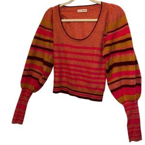 ulla johnson cashmere orange salmon striped ballon sleeve sweater S